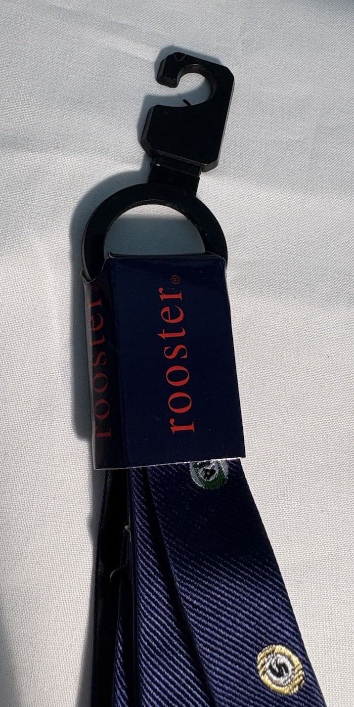 Rooster Bowtie Navy Blue Repp Pool Ball Pattern 100% Silk Self Tie, NWT