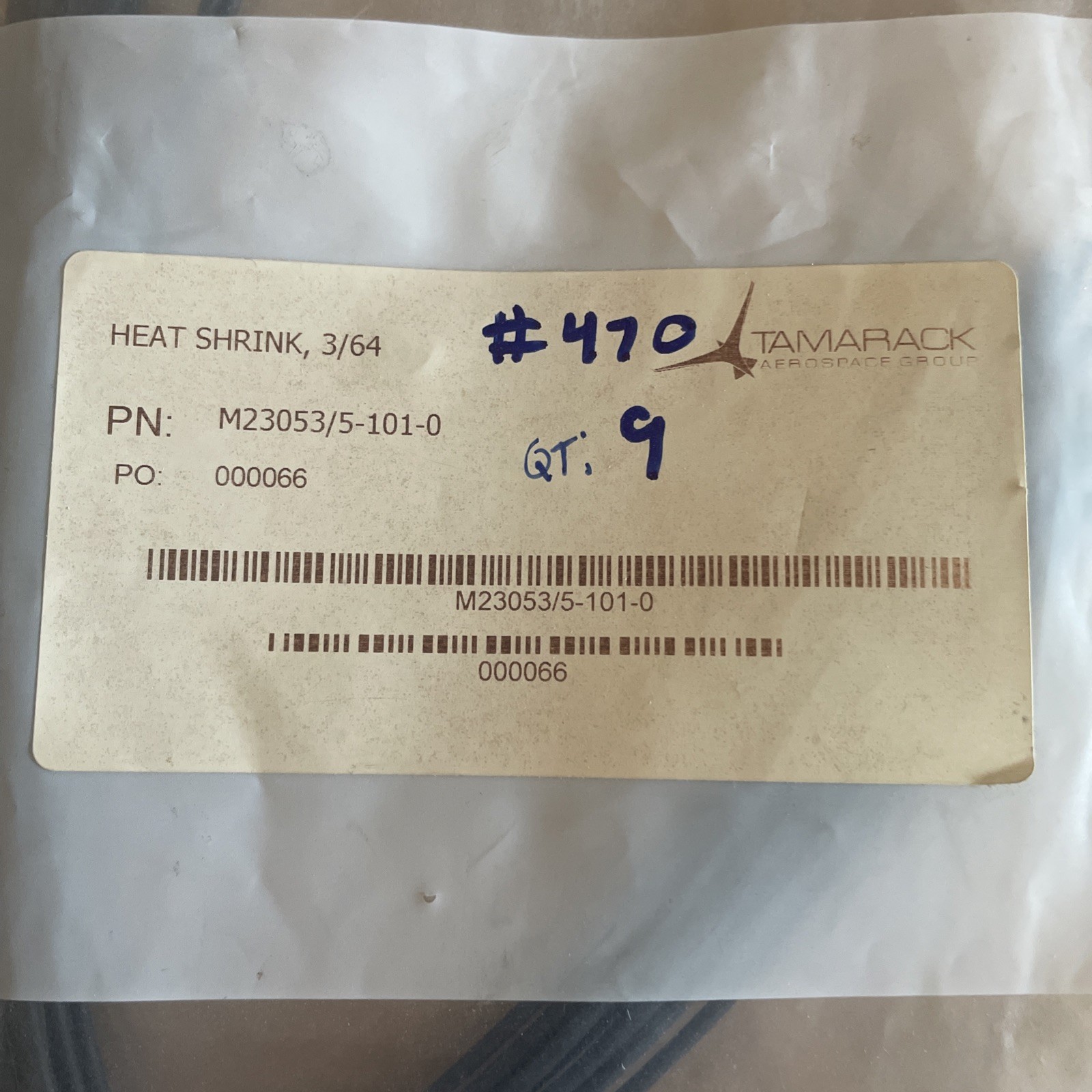 M23053/5-101-0, HEAT SHRINK, 3/64- ( Lot of 9 ) New/Surplus