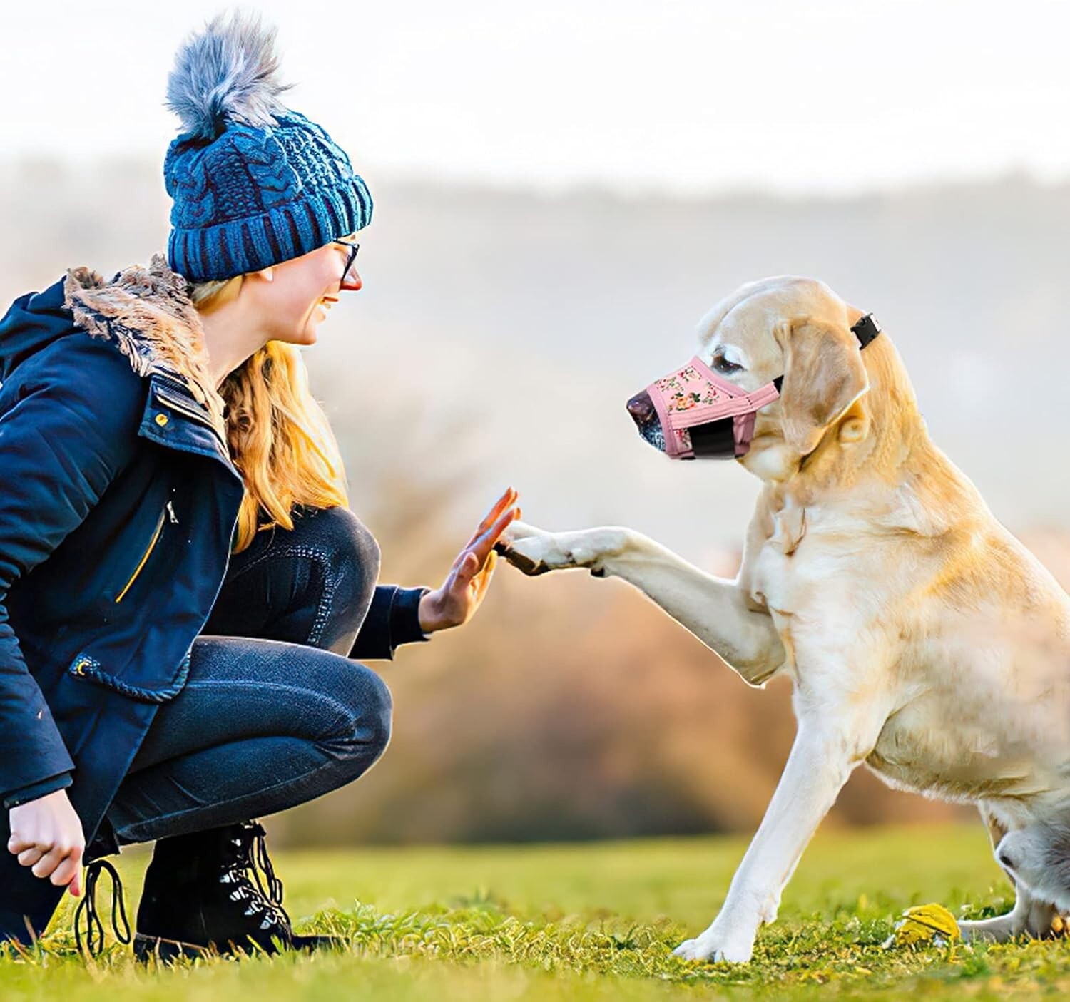 Elegant Pink Flower Dog Muzzle - Soft Nylon, Adjustable & Breathable Design