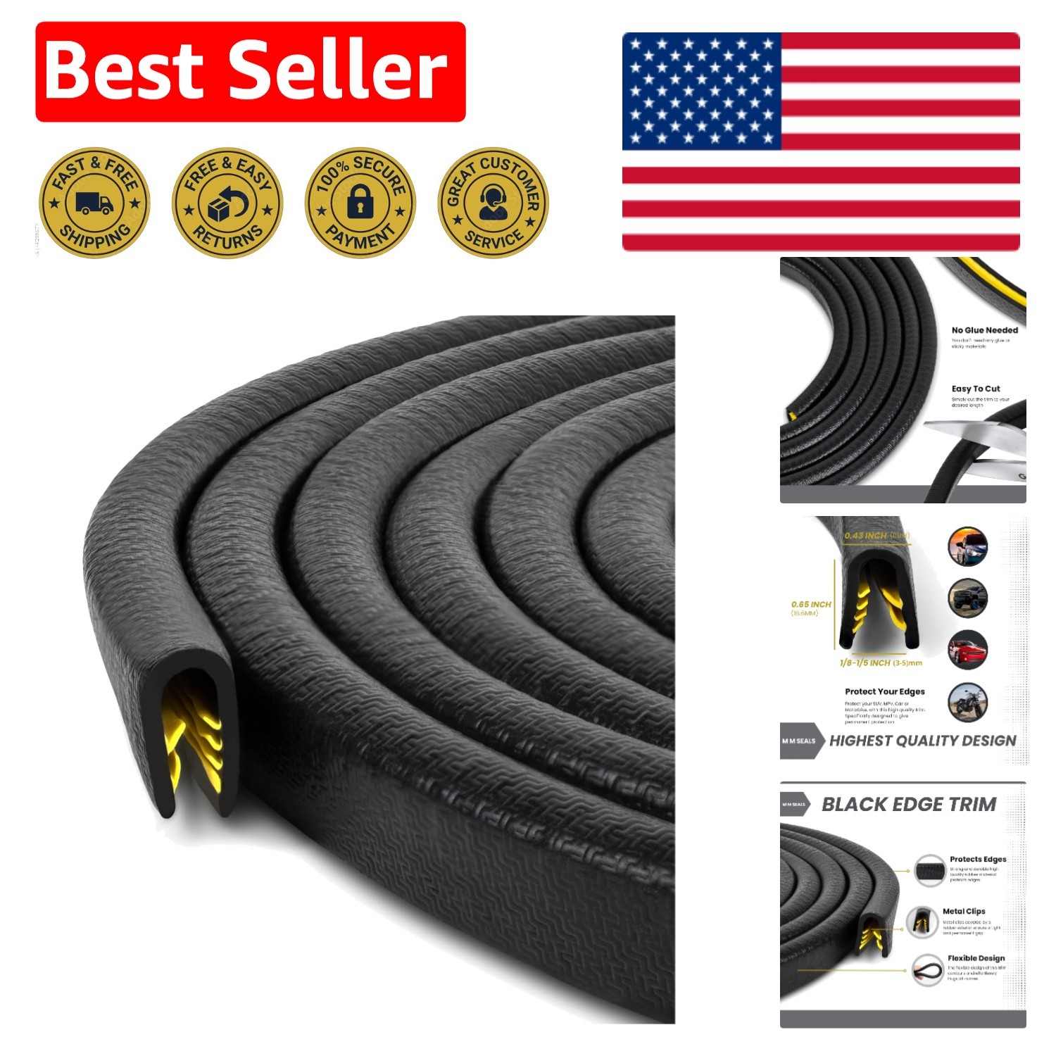 Heavy-Duty 10ft Black Edge Trim - Safeguard Car and Boat Edges Effortlessly