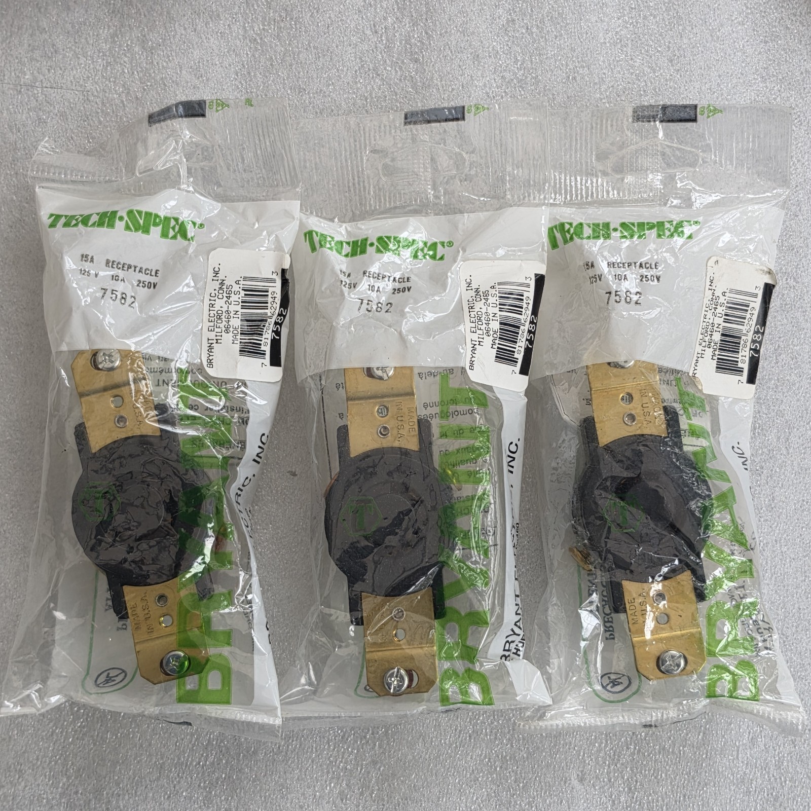 3 - Bryant 7582 Nylon Non-Nema twistlock 10 amp 250 volt 15A 125v.