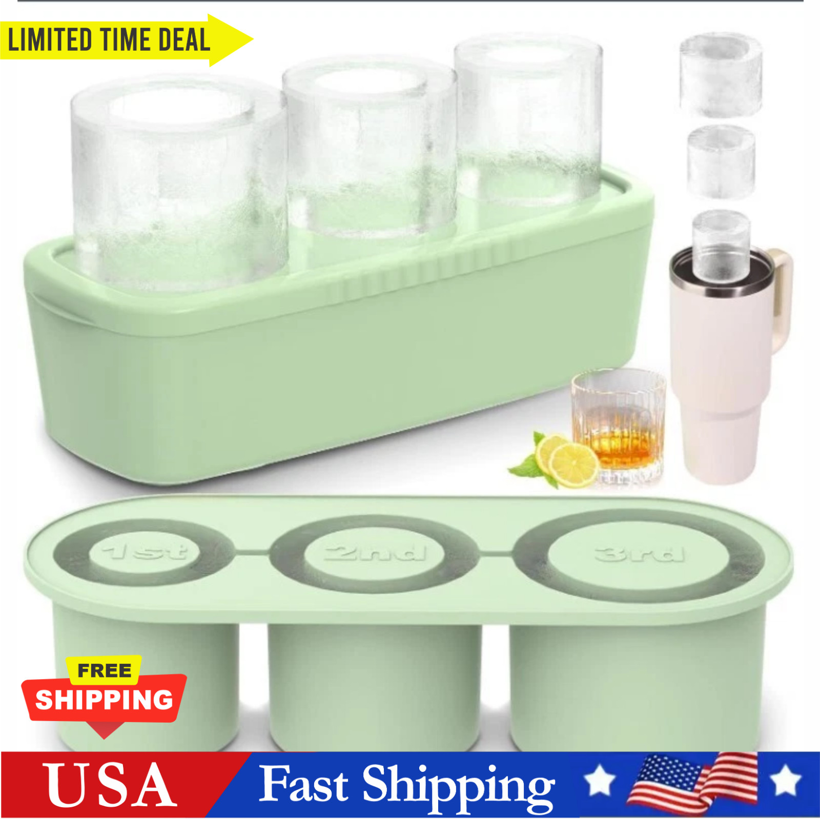 stanley cup accessories silicone ice cube mold tray with lid for 20-40oz tumbler