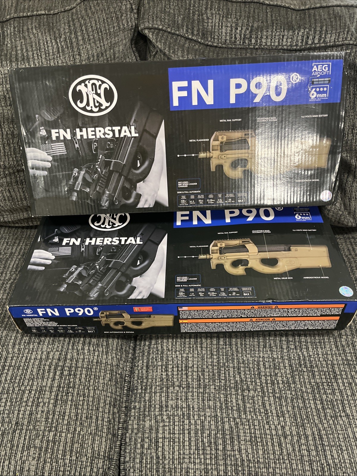 2 FN Herstal FN P90 Airsoft Guns With Boxes. Charger AEG Sight