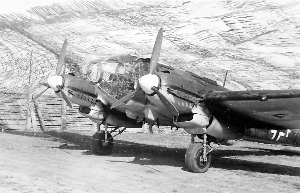 WWII B&W Photo German Luftwaffe He111 Under Camo Netting WW2 World War Two/ 6085