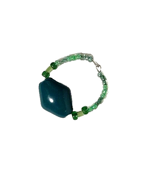 HANDCRAFTED BOHO STYLE MULTI-GREEN BEADED RING SIZE 7