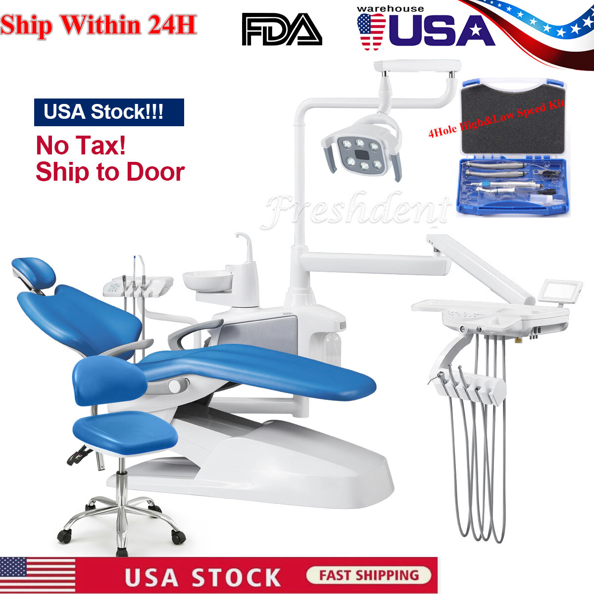 Dental Unit Chair DC Motor Computer Controlled PU Leather+Handpiece Kit 4 Hole