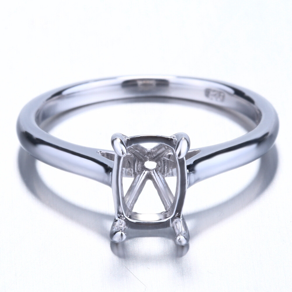 Solitare 8x5mm Cushion Sterling Silver 925 Engagement Semi Mount Wedding Ring