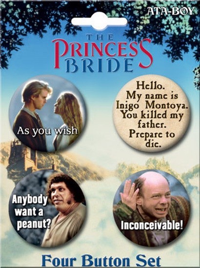 The Princess Bride Movie Carded Set of 4 Round Buttons Set #1 NEW UNUSED