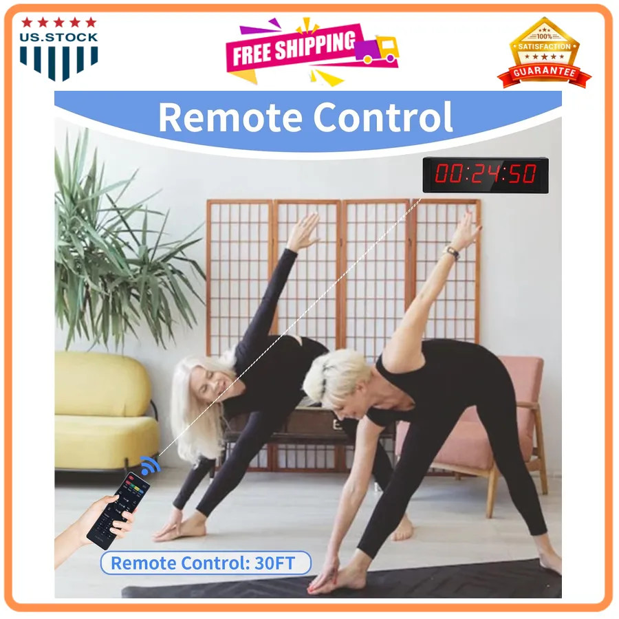 Large LED Digital Gym Timer with Remote Countdown and Interval Workout Clock