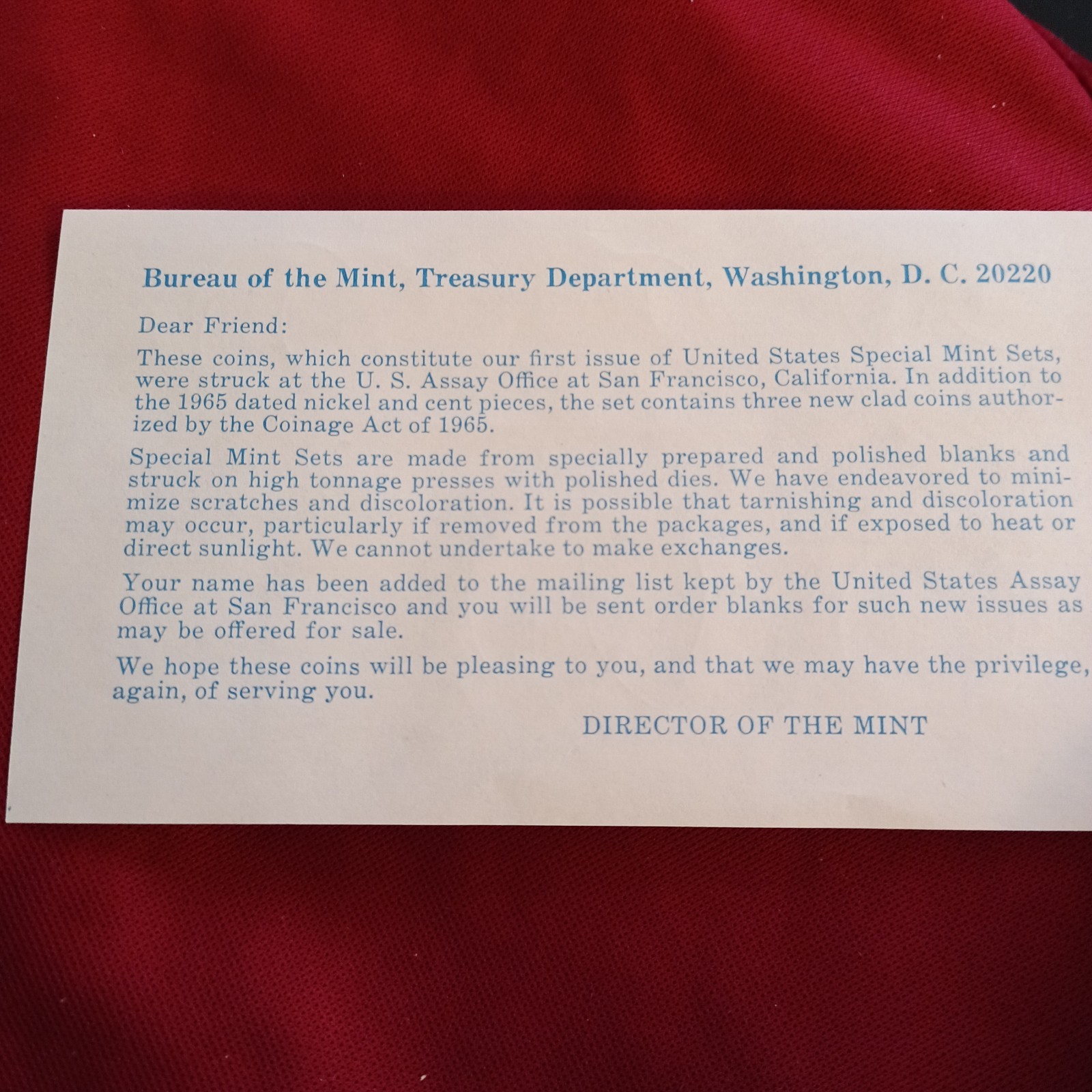 1965 Special Mint Set Coins OGP Envelope COA 40% Silver Kennedy Coin