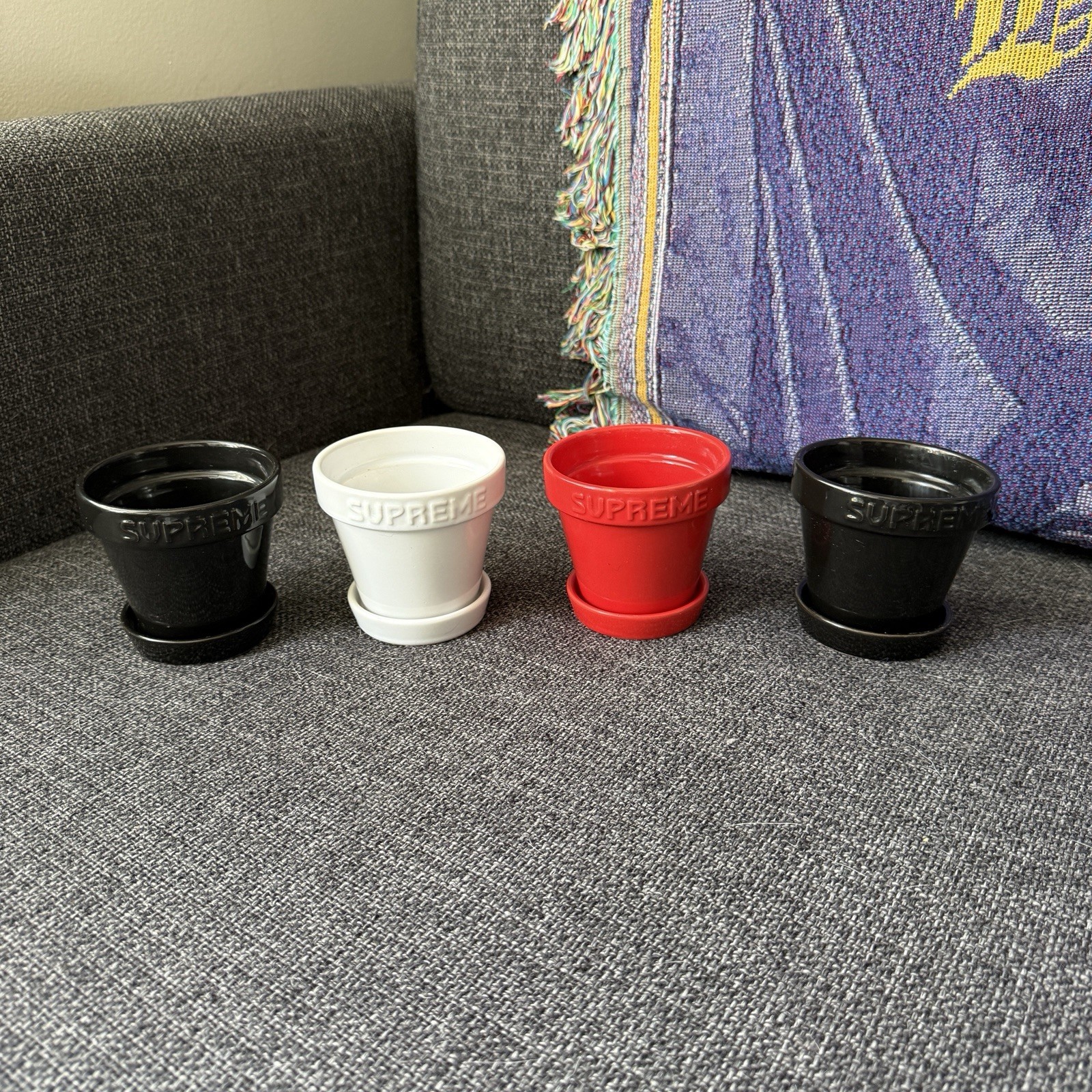 SUPREME - CERAMIC 3” PLANTERS (Set of 4) RED, WHITE, BLACK & BLACK | USED