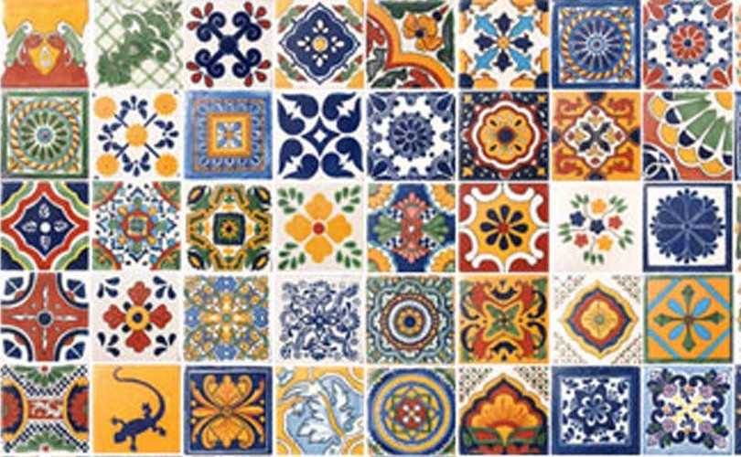 40 TILES 6" x 6" ASSORTED MEXICAN CERAMIC HANDMADE MOSAIC ART #005