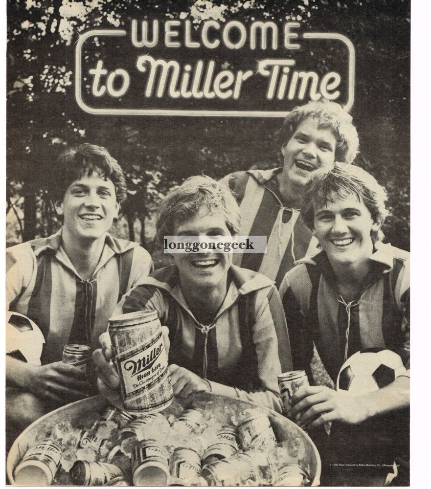 1982 MILLER HIGH LIFE BEER Welcome To Miller Time Soccer Players Vintage Ad