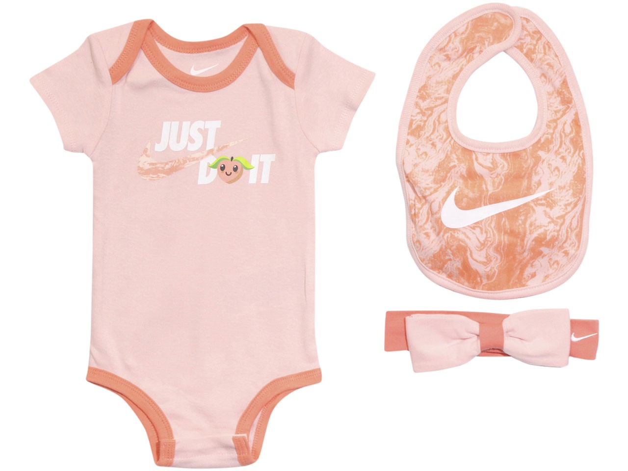 Nike Infant Girl's 3-Piece Set Bodysuit/Headband/Bib Fruit Logo Peach Sz: 6-12M