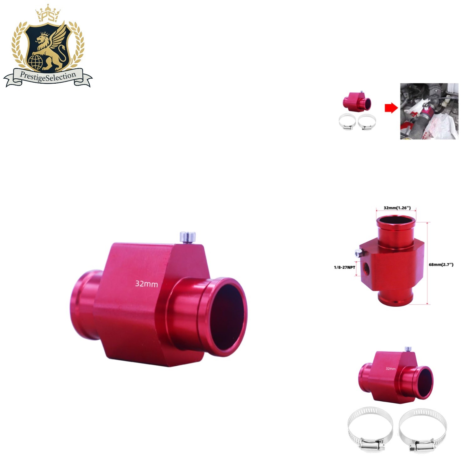 Red 32mm Water Temperature Joint Pipe - Accurate Aluminum Sensor Gauge Adapter