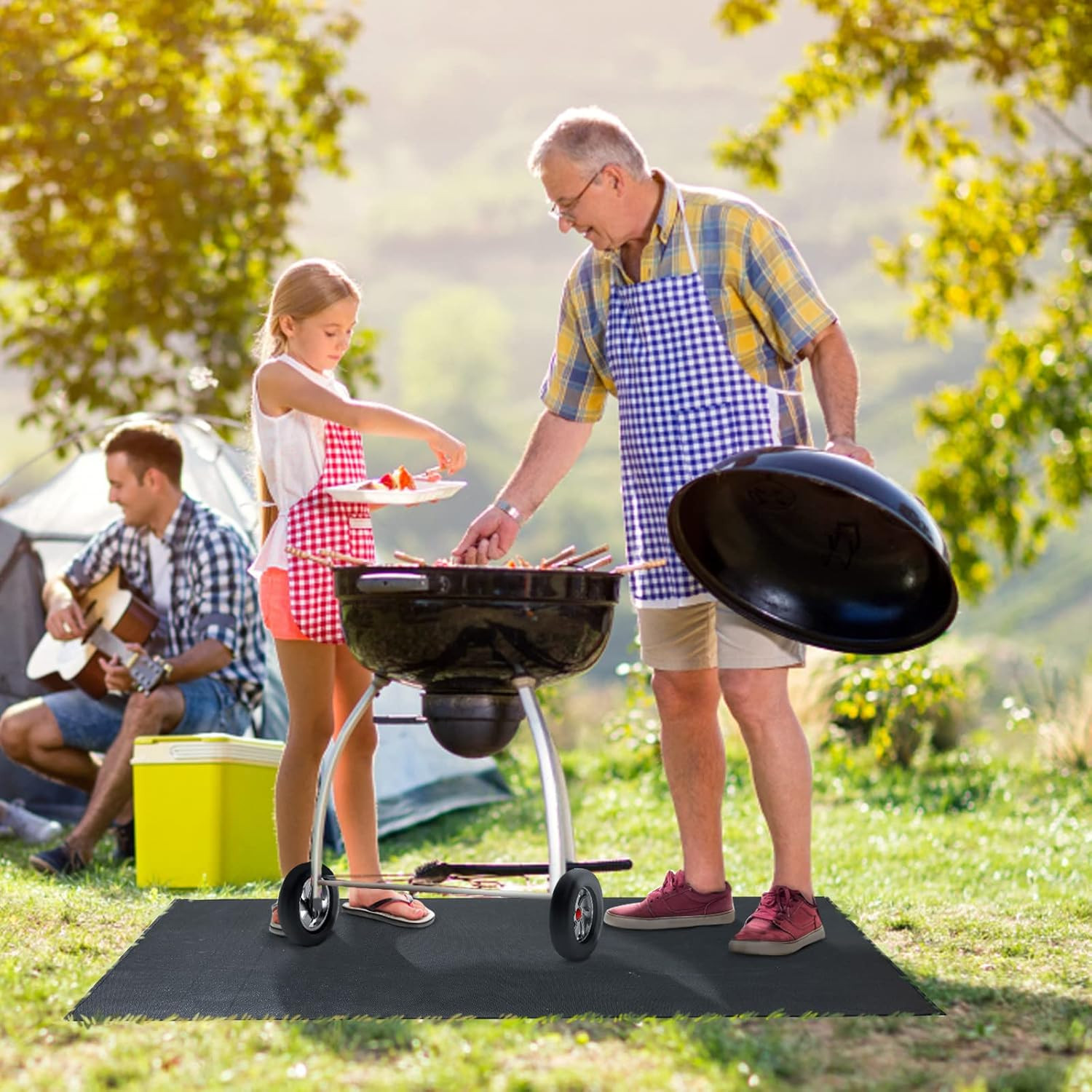 under Grill Mat 48 ×30 Inch for Outdoor Charcoal, Flat Top, Smokers, Gas Grills.