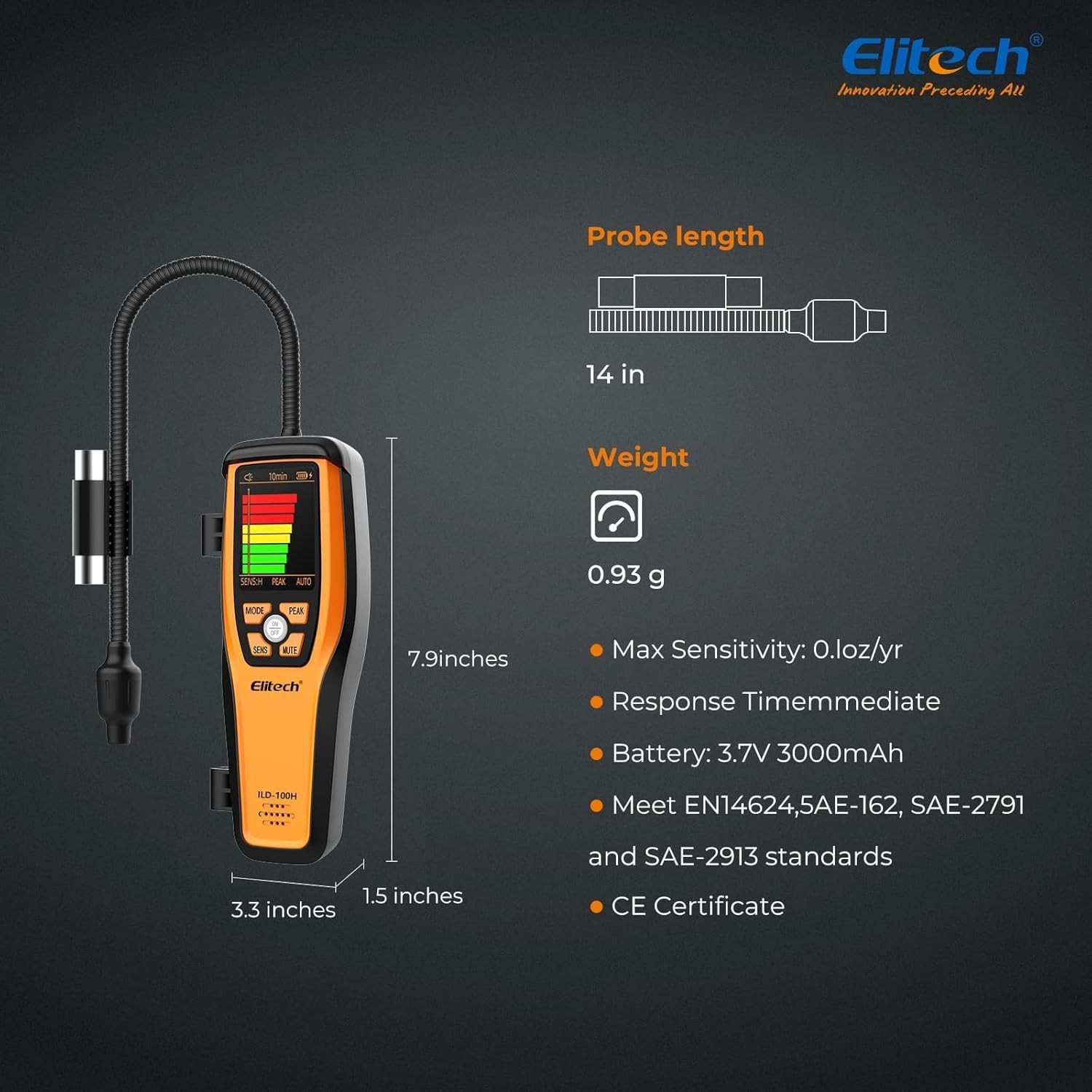 Professional Elitech Leak Detector with Adjustable Sensitivity and Fast Response