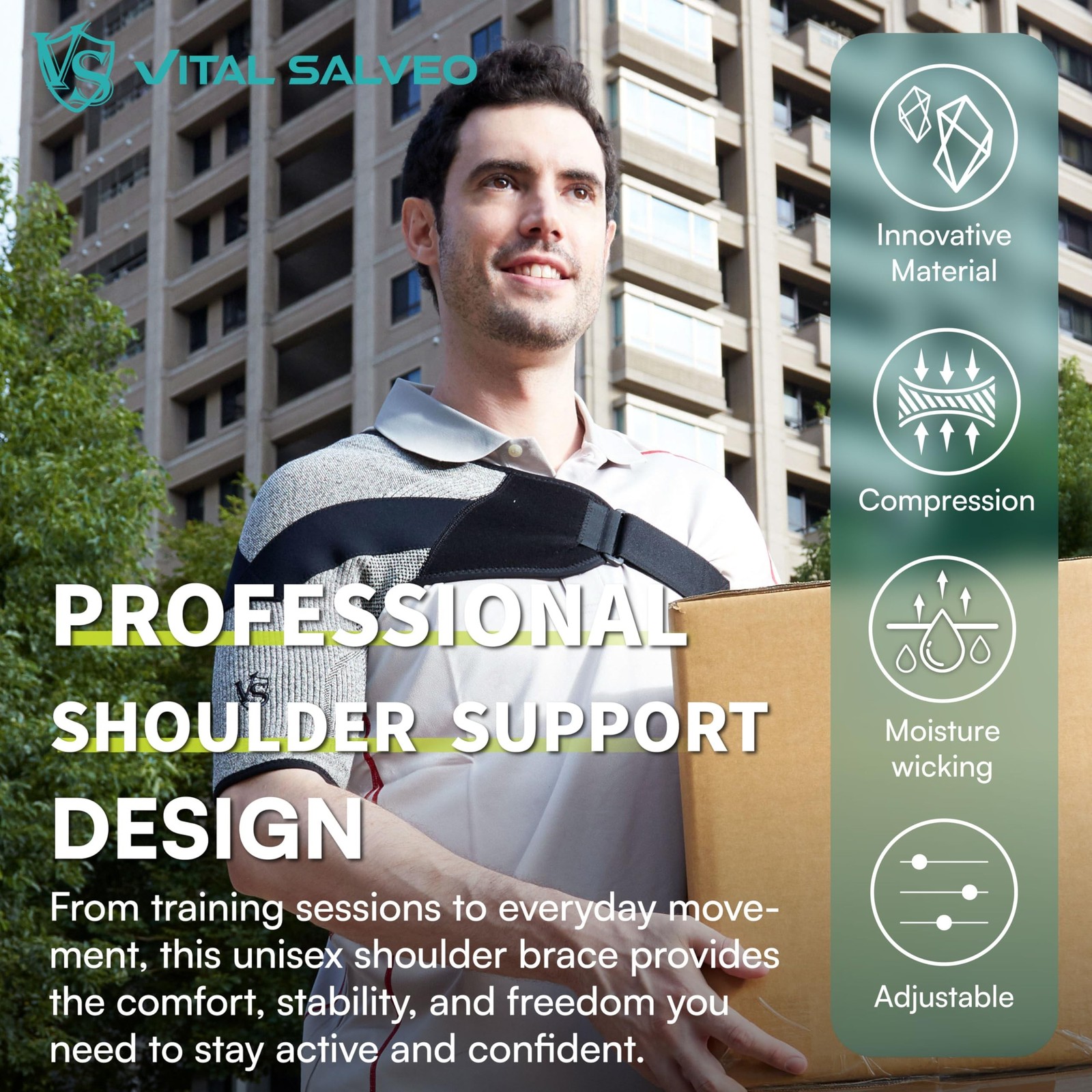 Vital Salveo Shoulder Brace Compression Sleeve Wrap with Support and Stabilit...