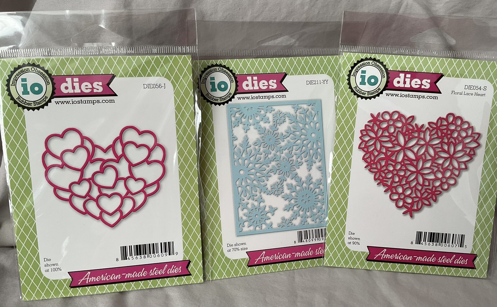 Lot OF 3 NEW Impression Obsession IO Dies ~ 2 Heart Shaped & 1 Snowflake Scene