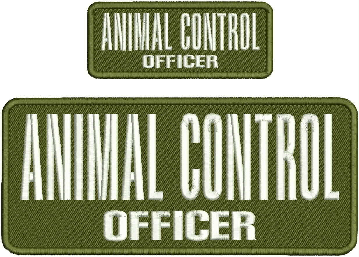 ANIMAL CONTROL OFFICER EMBRIDERY PATCH 4X10'' AND 2X5  hook on back white ON OD
