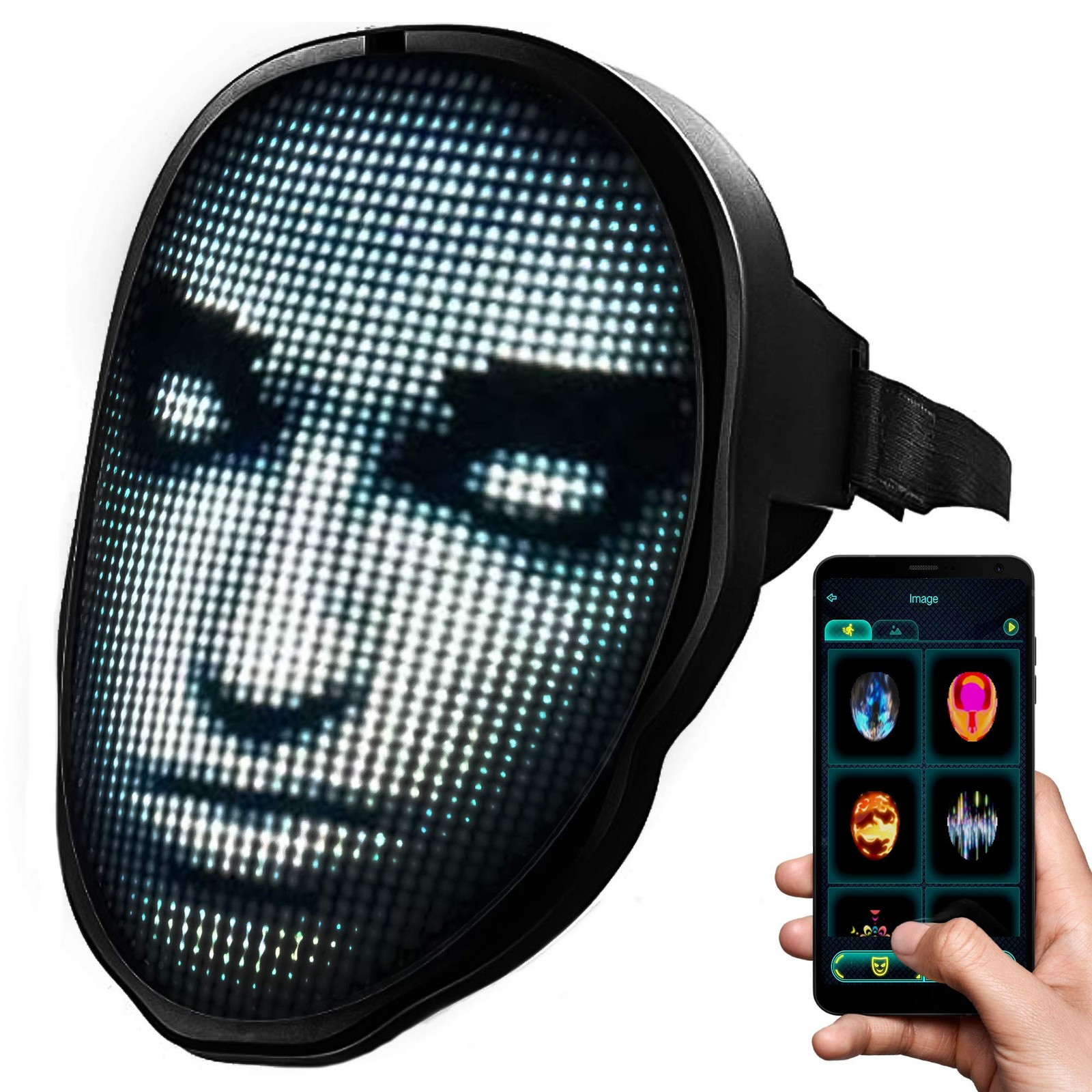TrendyNow365 Rechargeable LED Halloween Mask with Bluetooth, One Size, Black