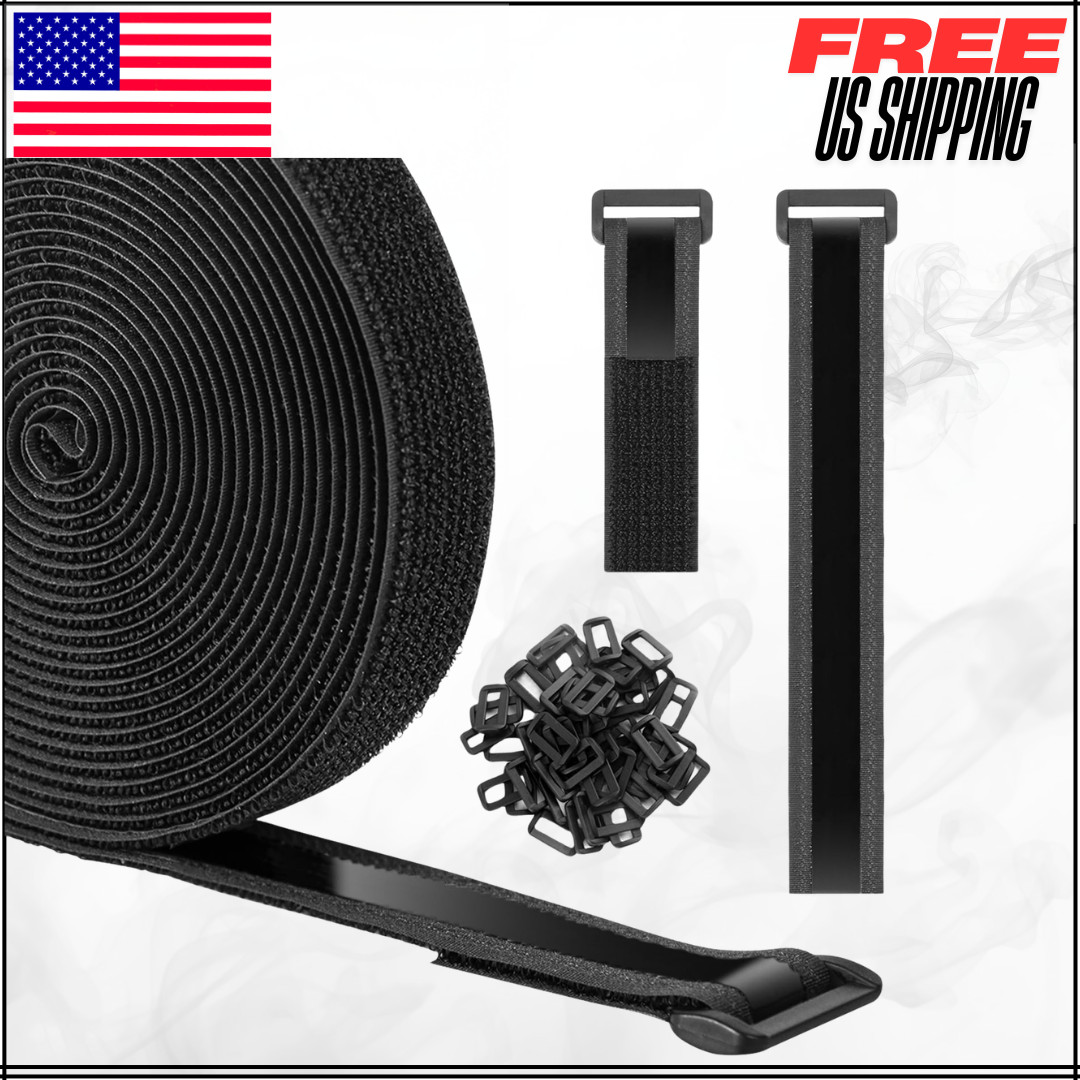 Hook & Loop Cinch Straps Non-Slip Rubber Backing Black 1" X 16' 25PC