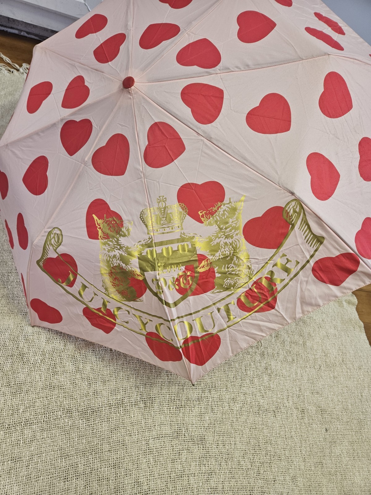 Rare Vintage Y2K Juicy Couture Pink Hearts Scottie Dogs Full Size Umbrella
