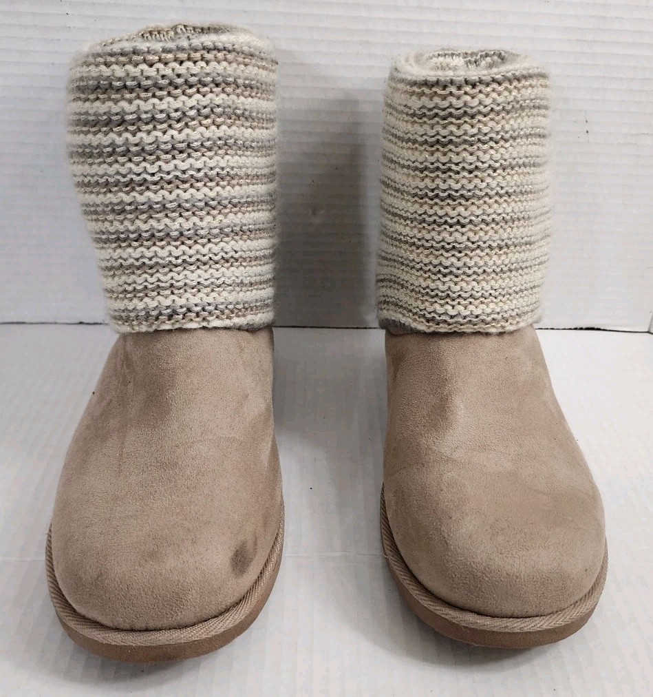 NWT Makalu Dolce Size 10 Tan Faux Suede Faux Fur Lined Knit Top Boot Vegan