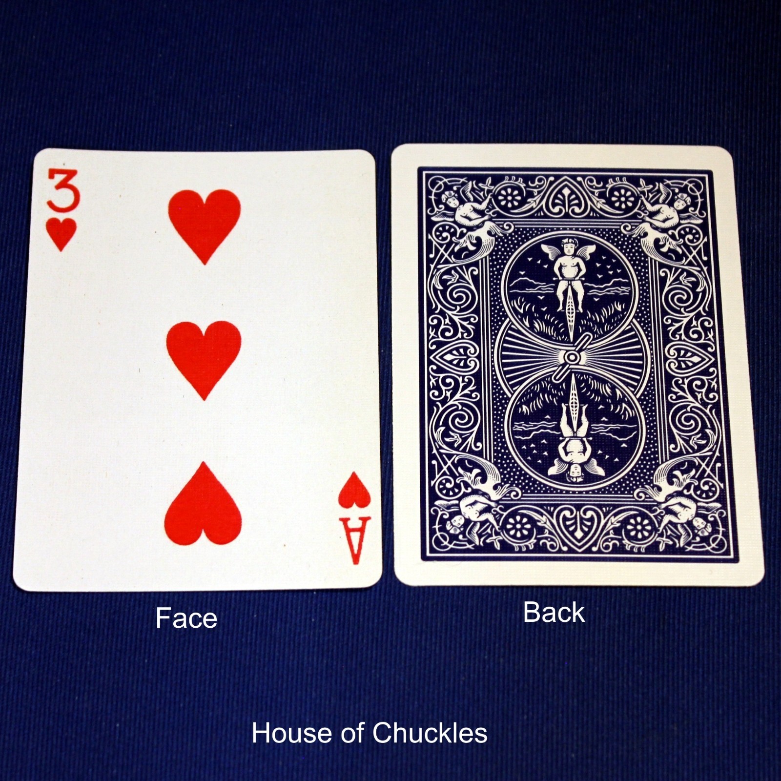3 of Hearts / Ace of Hearts - Mis-Indexed, Bicycle Printed Gaff Card, Blue