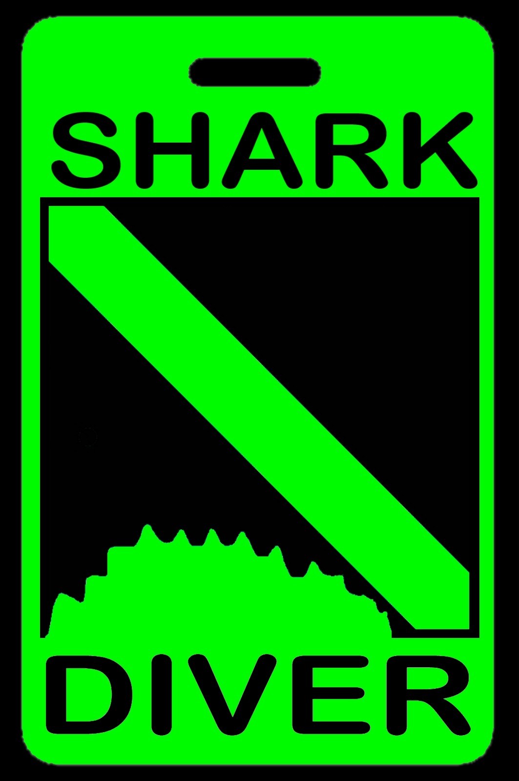 Hi-Viz Green Shark Diver w/ Shark Bite SCUBA Diving Luggage/Gear Bag Tag - New