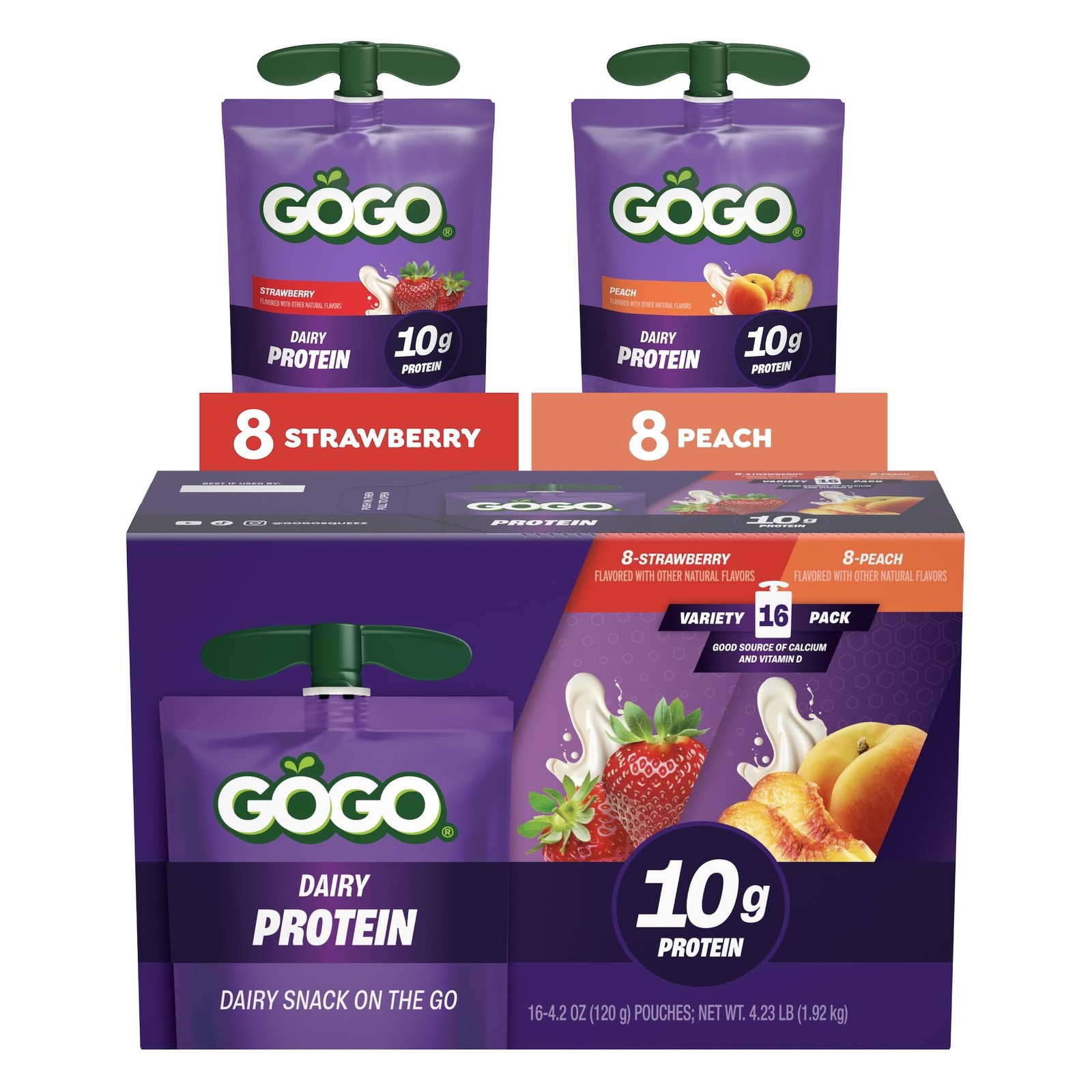 GOGO 10g Protein Dairy Snack Variety Pack, 4.2 oz Pouches, 16 Count
