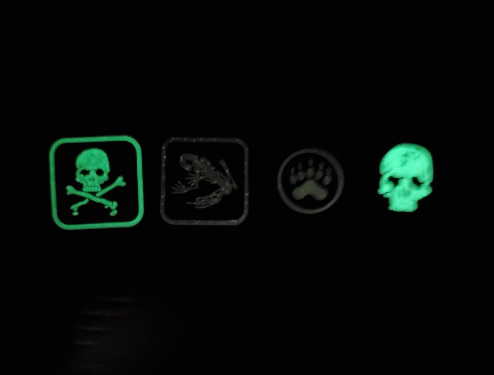 Skull Crossbones, Paw & Frog PVC Mini Morale Patch Set of 4 Hook & Loop Backing