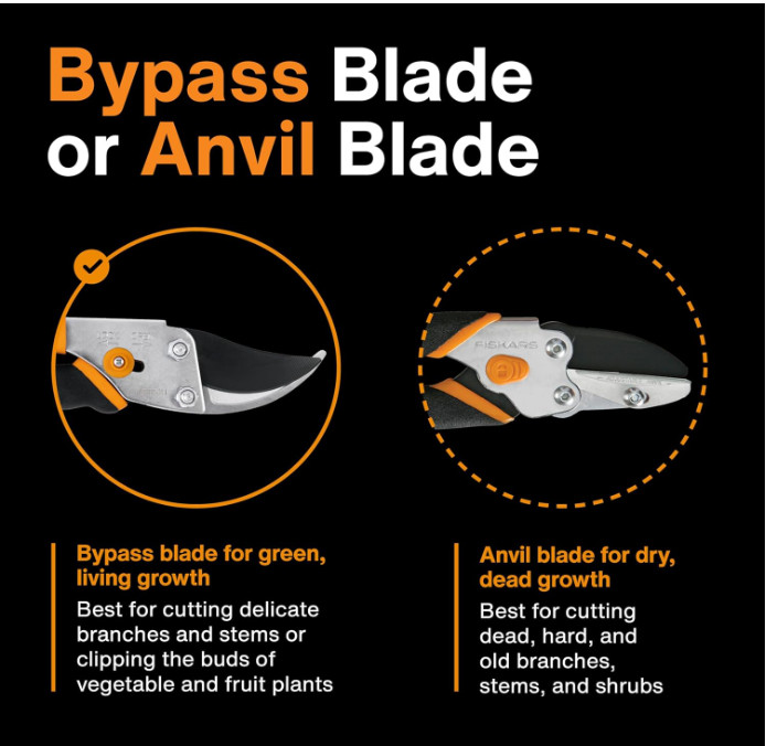 Fiskars Bypass Pruning Shears – 5/8” Cut Capacity, Sharp Rust-Resistant Blade