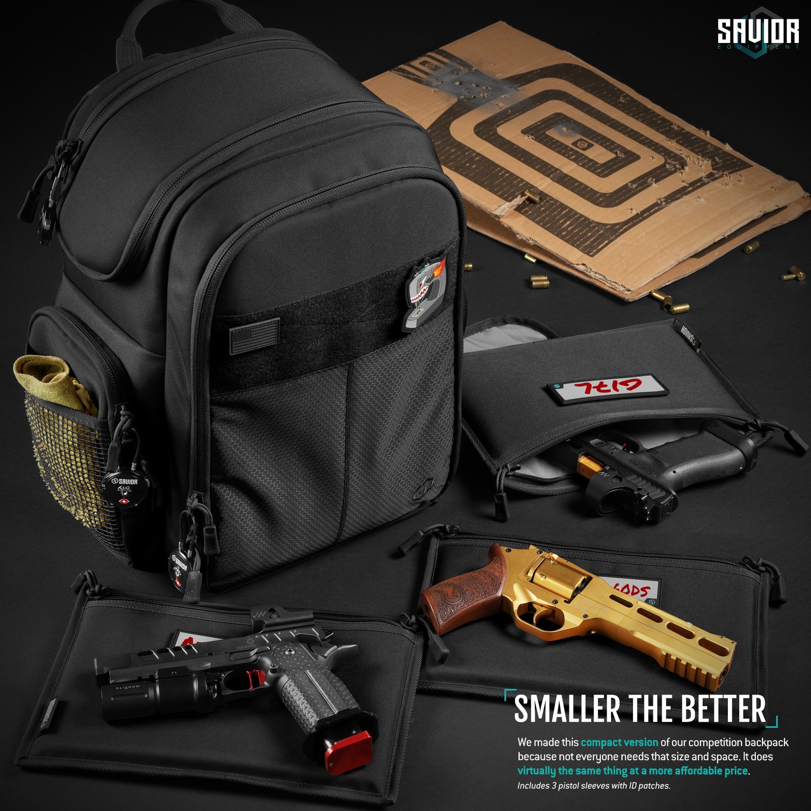 Savior SEMA Compact Pistol Range Backpack w/ 3 Handgun Sleeve Bag Gear Organizer