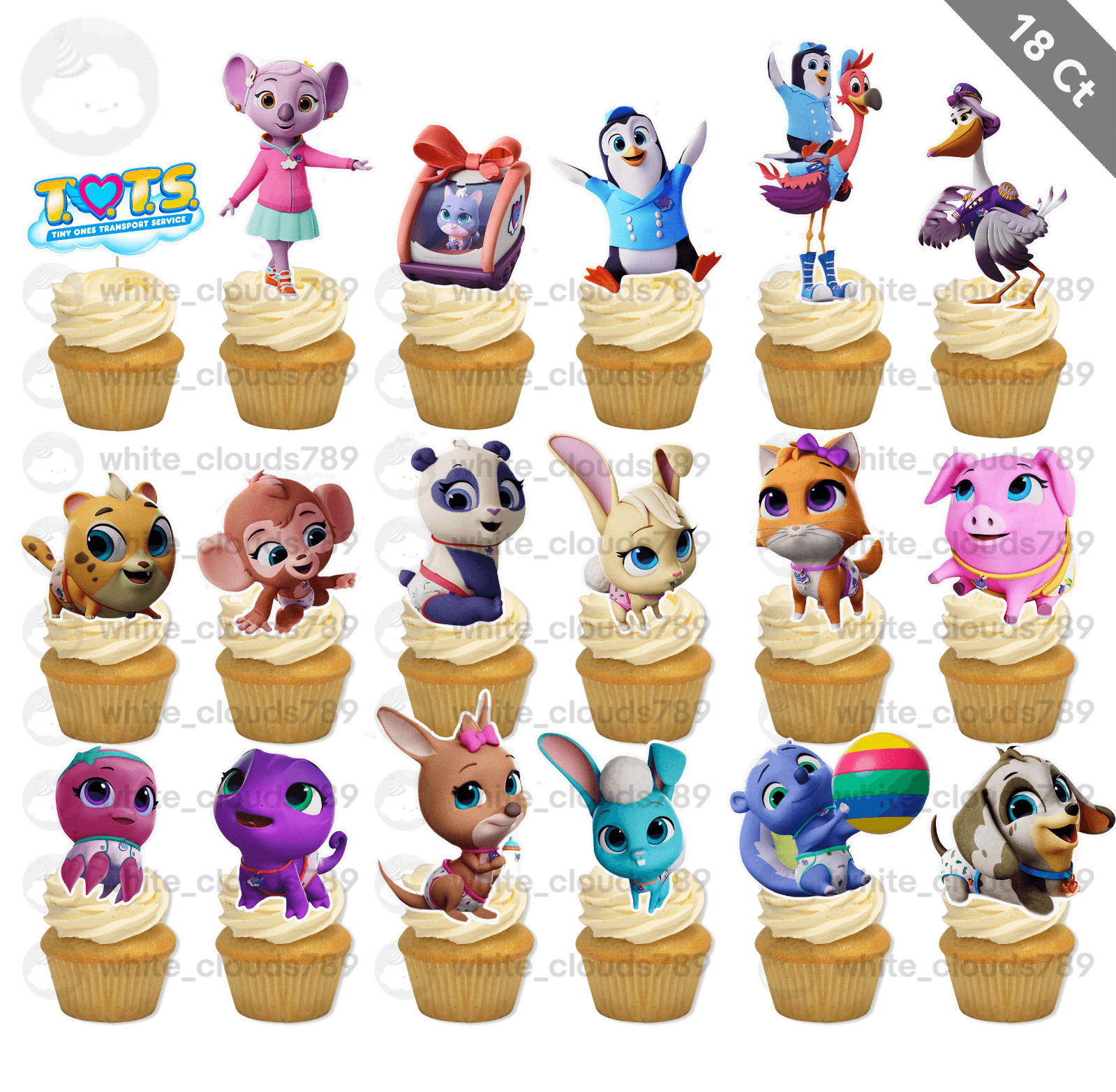 18 TOTS Cupcake Topper Food Favor Party TOTS  Tiny Ones Transfer Service