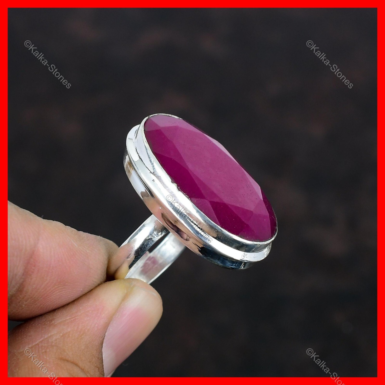 925 Sterling Silver Oval Kashmir Rubi Gemstone Daughter Promise Ring US All Size