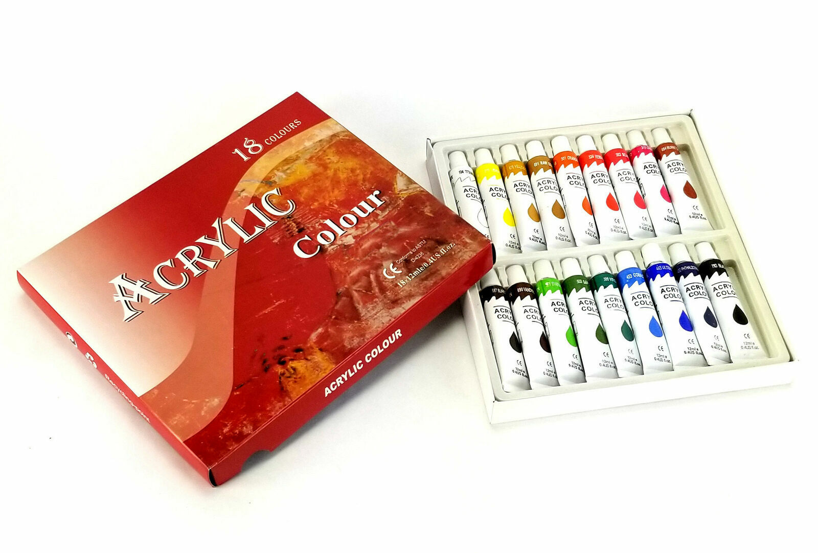 18 Color Acrylic Paint Set 12 ml Tubes Artist Draw Painting Rainbow Pigment New
