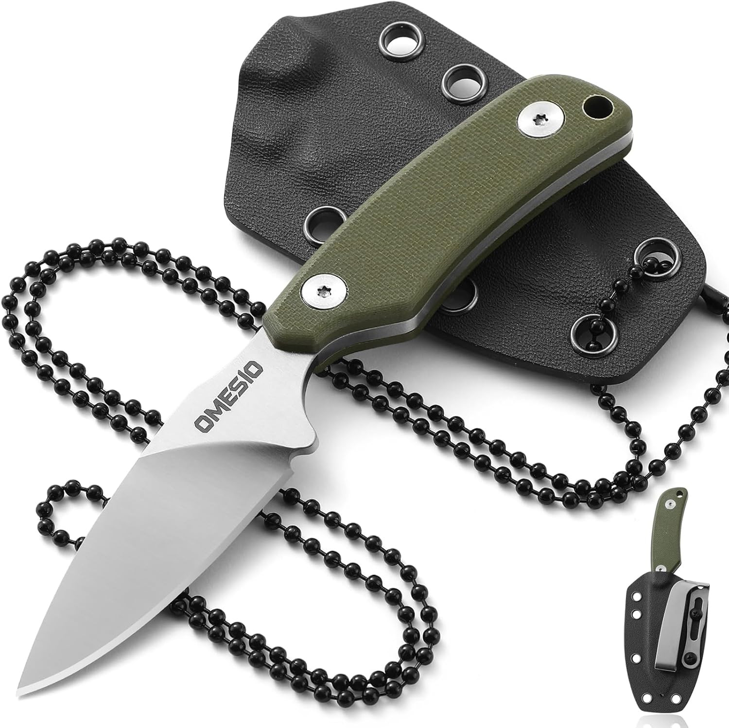Compact Neck Knife with Clip, 5.82" Neck Knife with Sheath and Necklace, D2 Stee