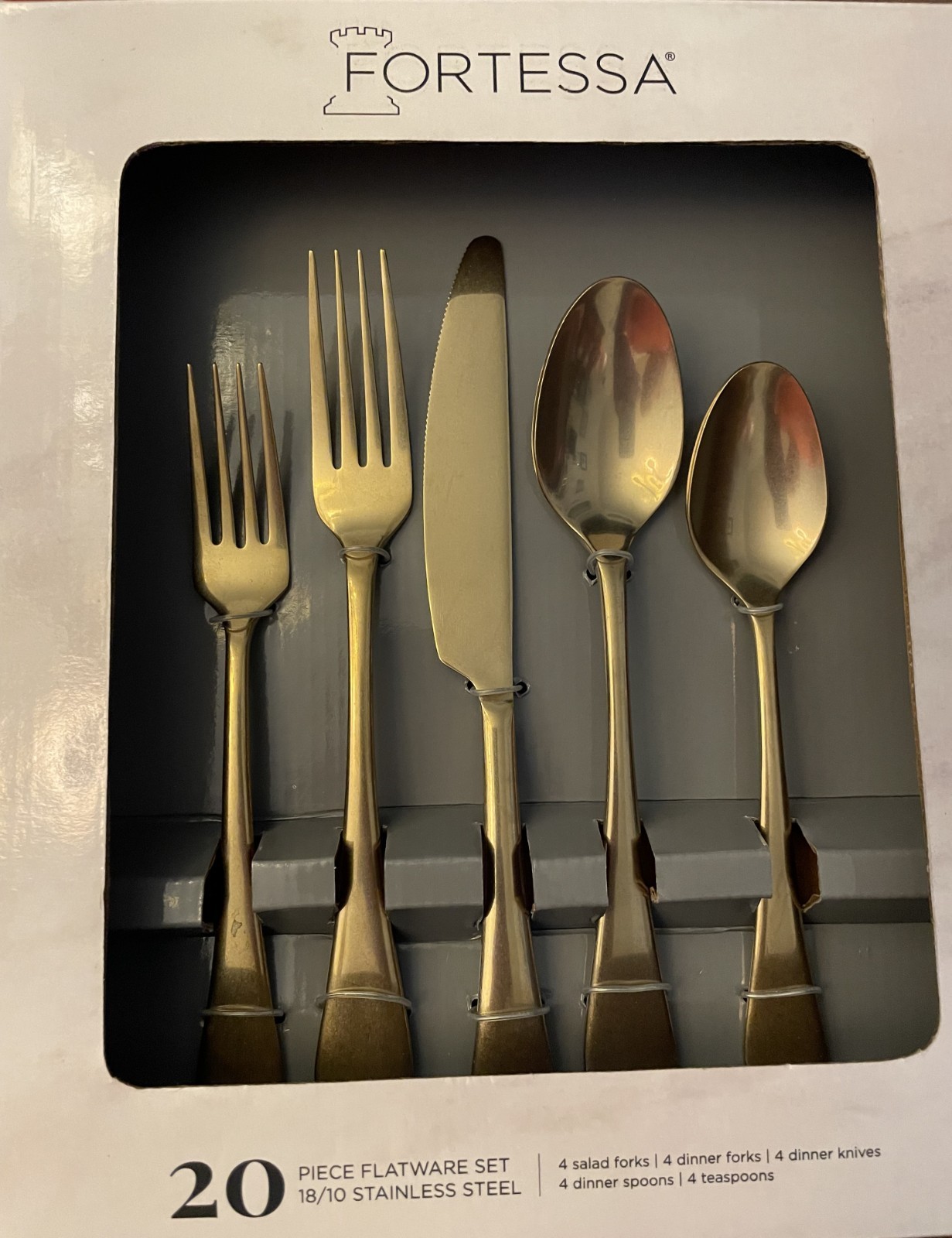 Fortessa Ellsie Antiqued Champagne Flatware 20 Piece For 4