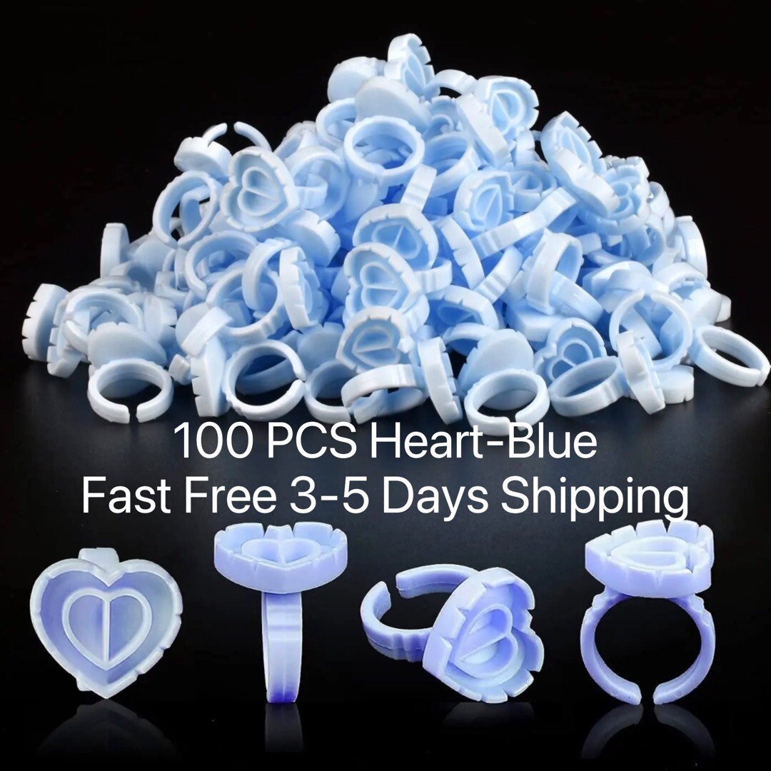 Eyelash Extension Glue Ring 100PCS Disposable Eyelash Ring Heart-shaped BLUE