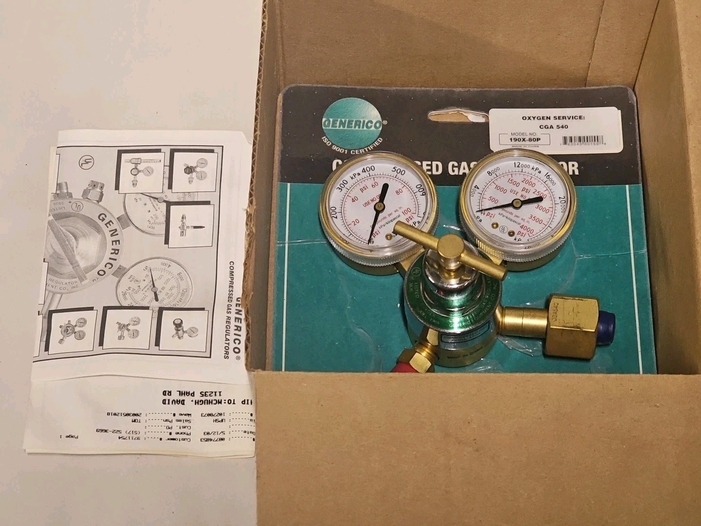 Generico Compressed Gas Regulator 190X-80P, CGA 540 Welding Used Tool