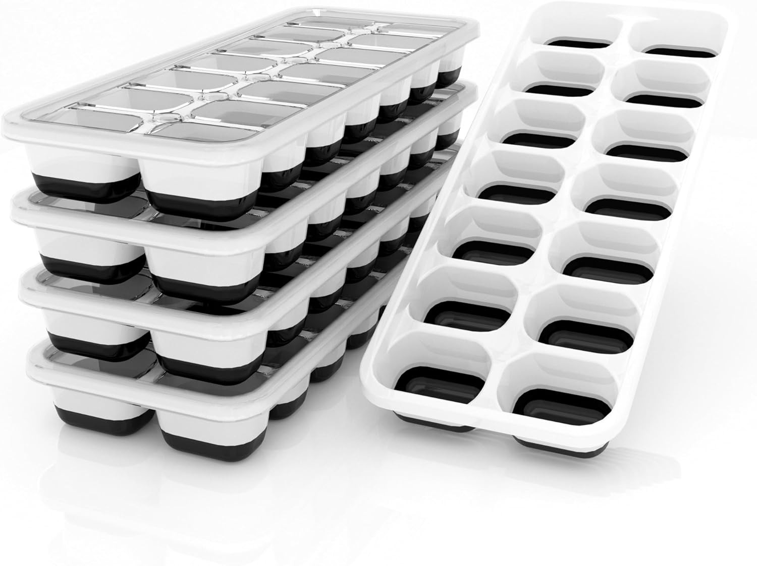 3 Pack Ice Cube Trays W/ Lids Flexible Silicone Bottom Easy Release Stackable