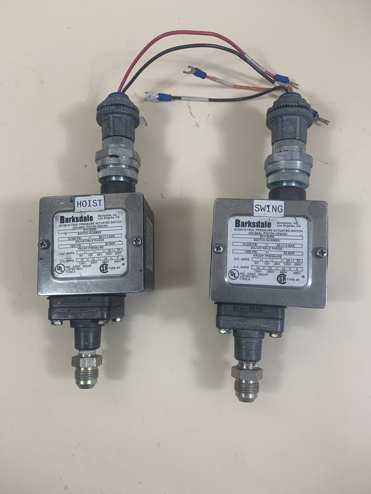 BARKSDALE  E1H-B250 Econ-O-Trol Pressure Auctuated Switch Lot of 2