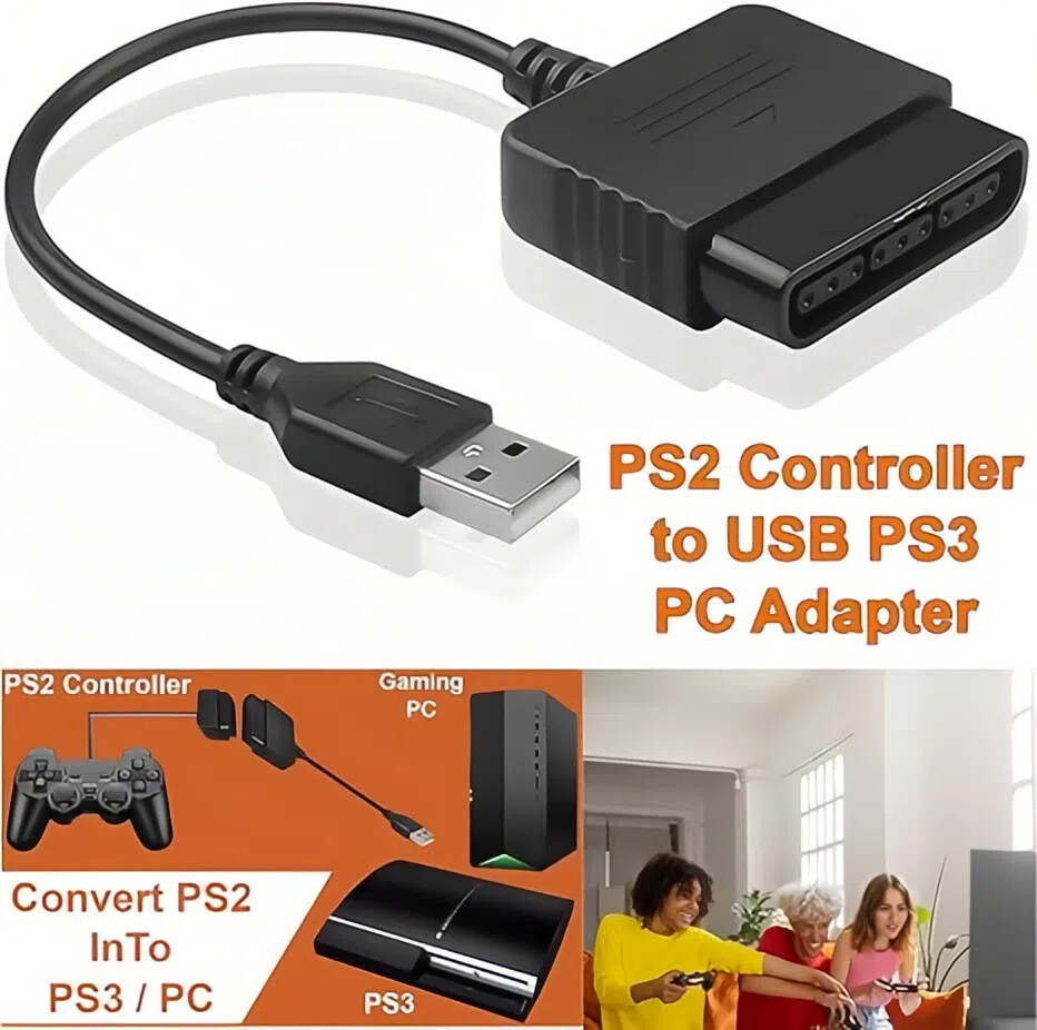 USB PS2 To PS3 Converter Cable Game Controller Adaptor For Sony PlayStation 2 3