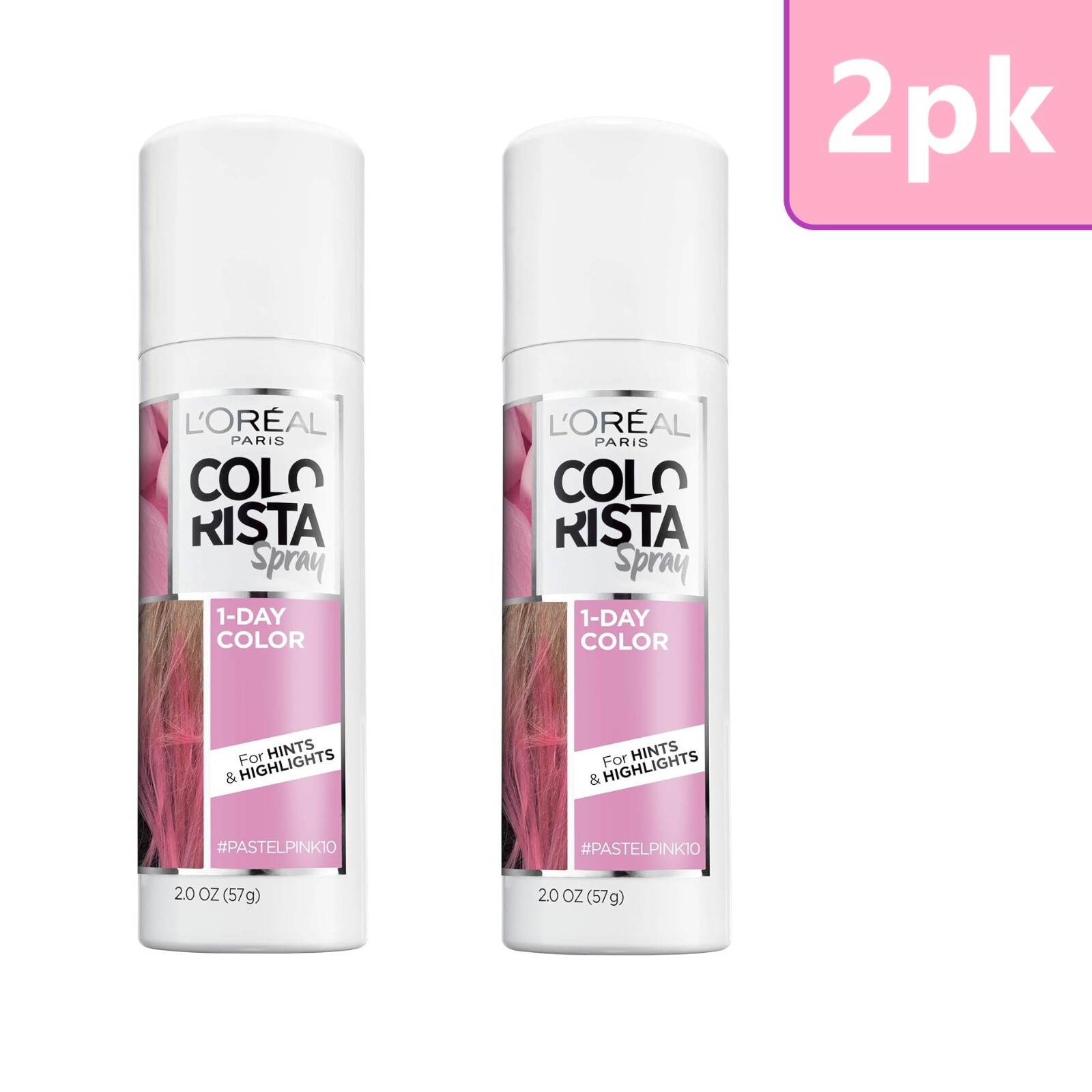 L'OREAL Paris Hair Color Colorista 1-Day Spray, Pastelpink, 2 Ounce - 2pk