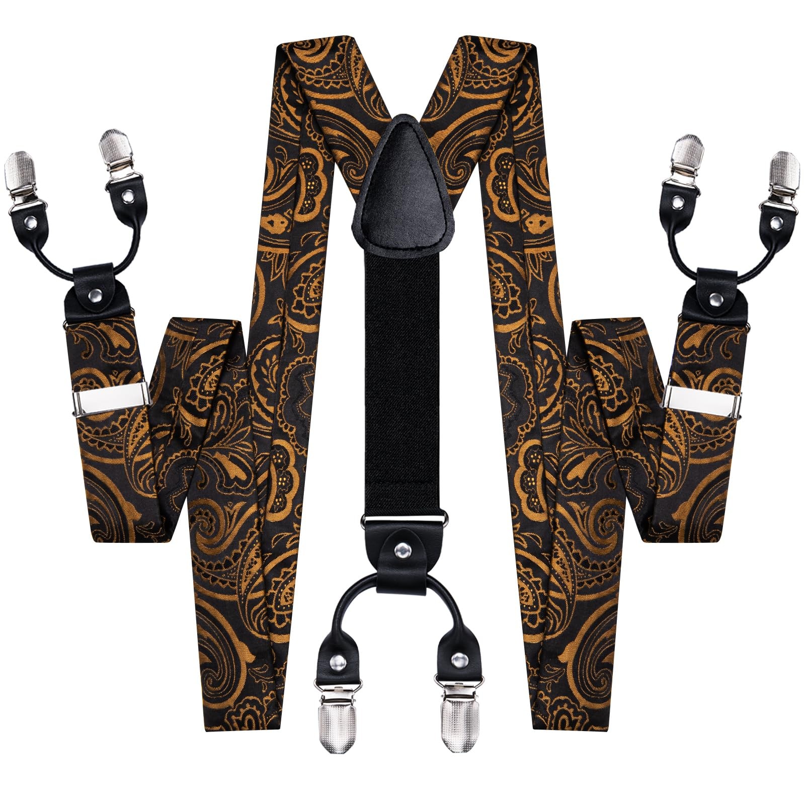 Suspender And Bow Tie For Men Paisley Solid Braces Pretied Hankie Cufflink