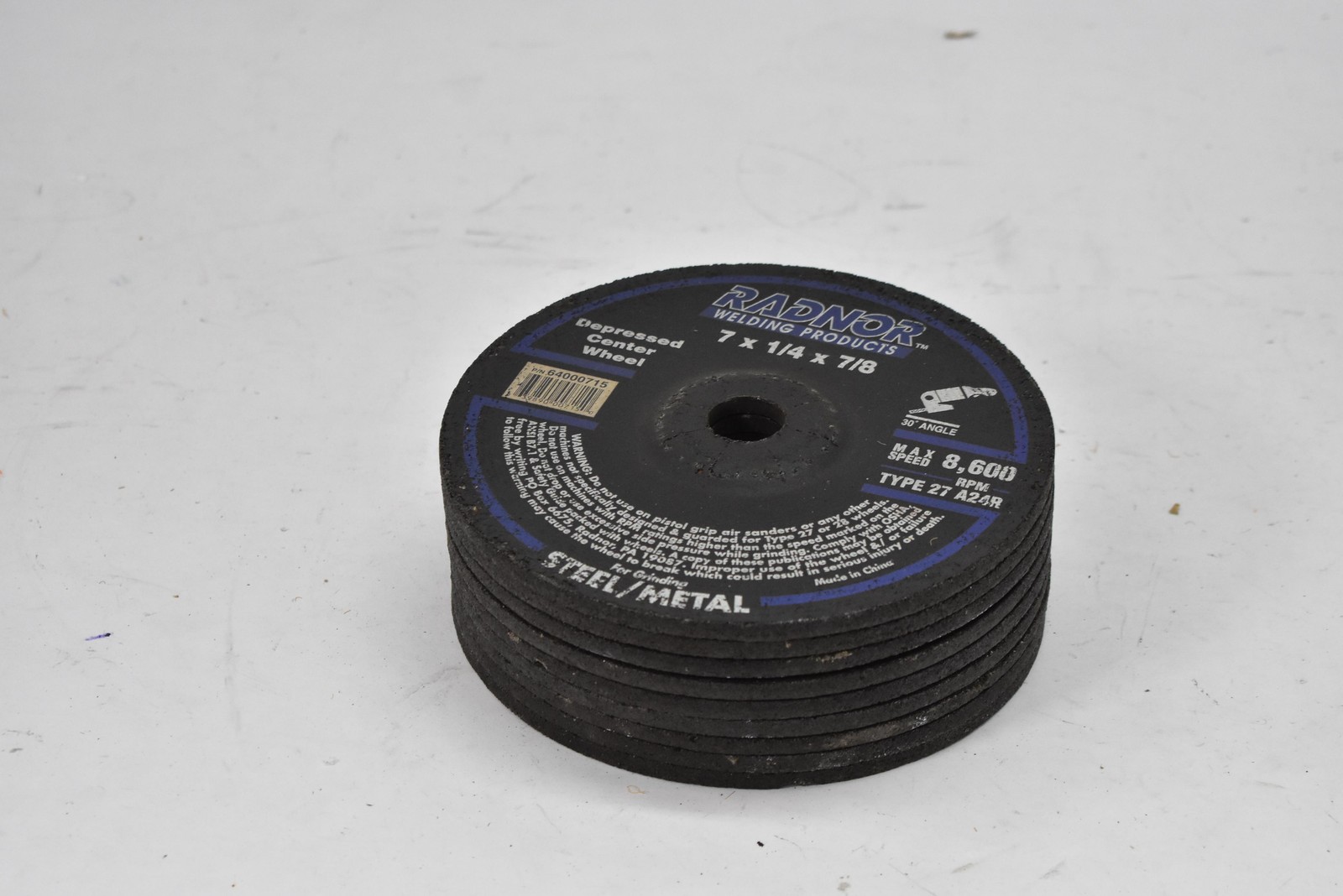 Radnor Grinding Wheels 7x1/4x7/8 Type 27 A24R Steel Metal Max 8600 RPM Lot Of 9