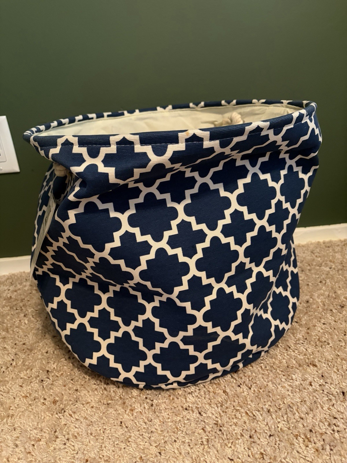 DII Polyester Folding Storage Bin for Laundry, etc , Blue and White, Large Round