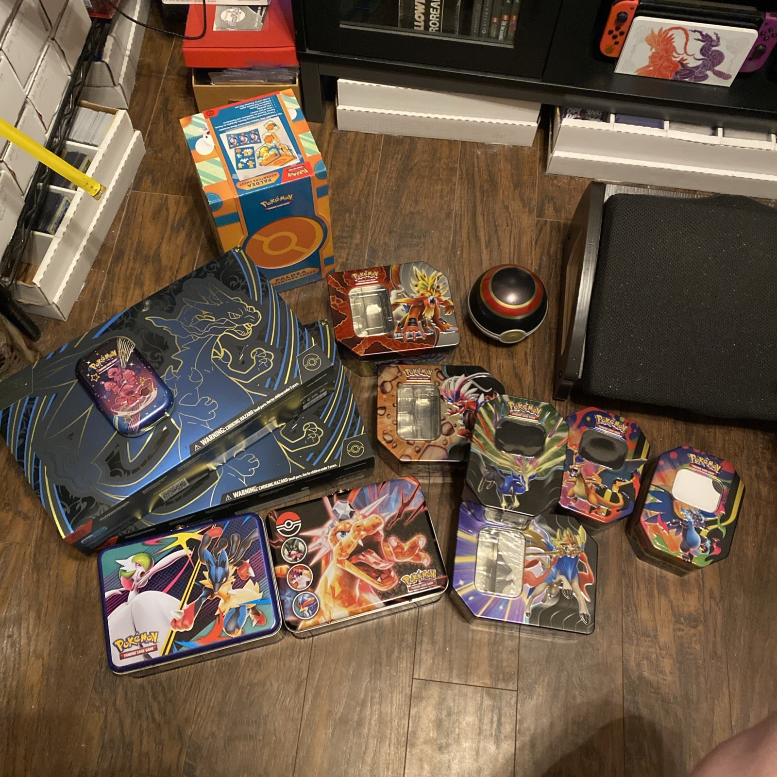 Lot Of Pokémon TCG Tins, UPC, Supplies, Stickers NO CARDS