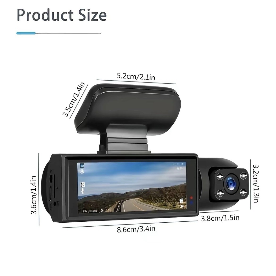 Dual Lens Dash Cam Front Rear Camera 1080P DVR 32GB Card Night Vision 3.16”